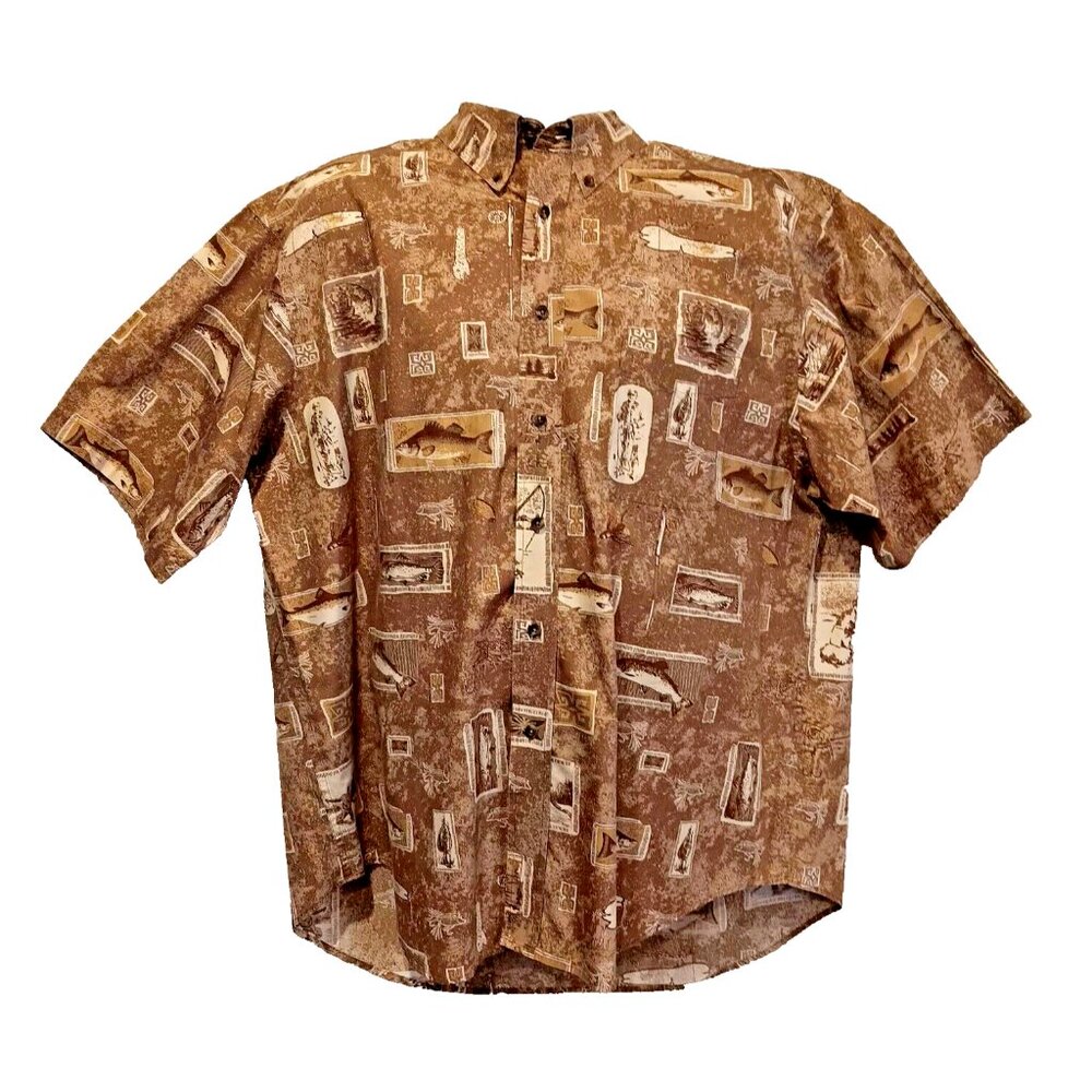 Roundtree Yorke Mens XL Fly-Fishing All Over Print Button Up Shirt